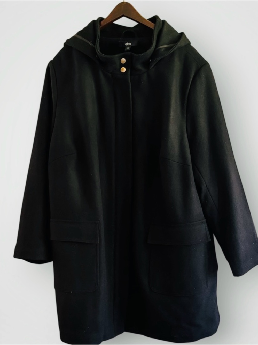 Ellis Wool Quilted Lining Side Snap Car Coat Mid Length Hooded Plus Size 28